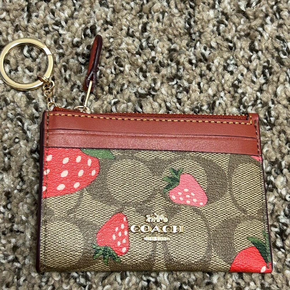 Coach mini skinny ID in signature strawberry print